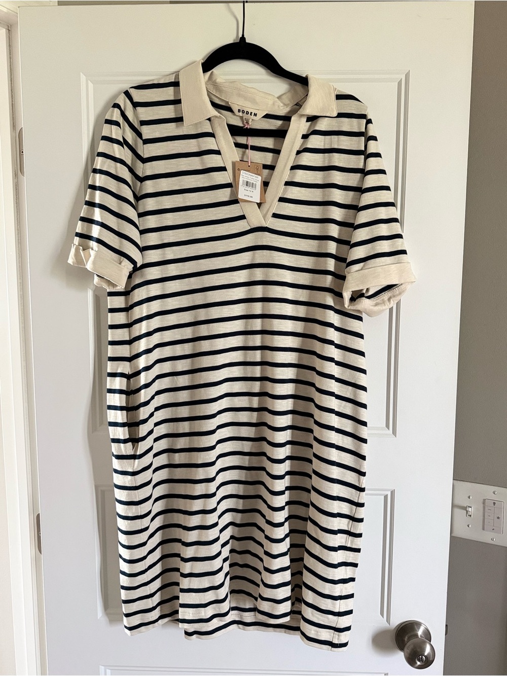 Boden Cream and Navy Striped Polo Dress
